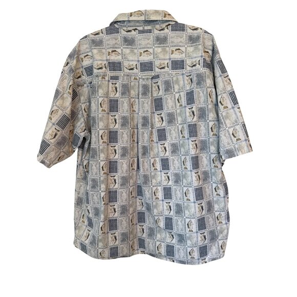 Field & Stream Button Up Shirt XL Fish Print Short Sleeve Blue White 100% Cotton - Picture 2 of 6